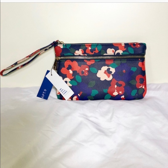 Apt 9 Navy Blue Cluster Floral Zip up Wristlet - Picture 9 of 9